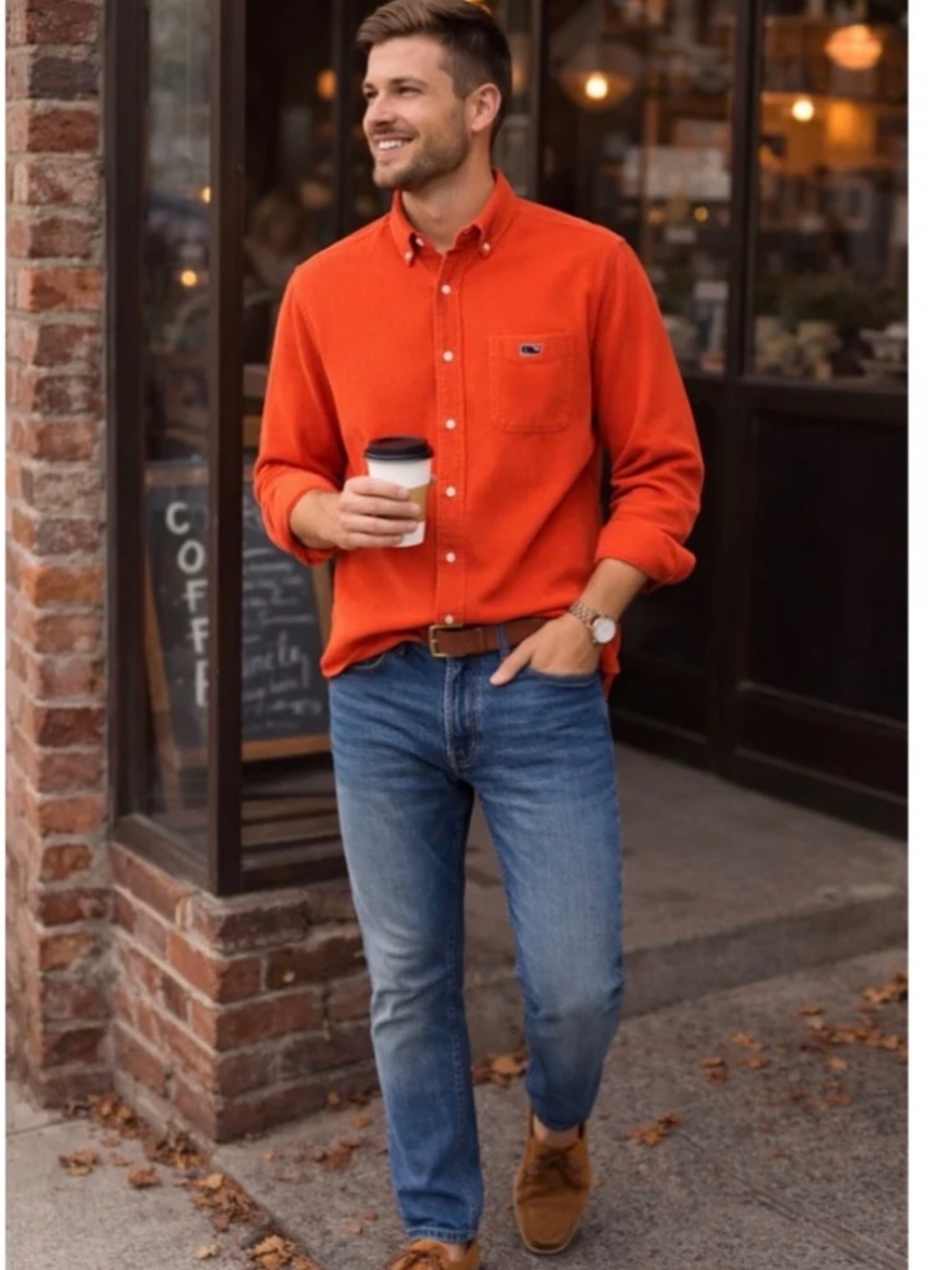 VINEYARD VINES Classic Tucker Shirt 100% Cotton Size Large L Orange Corduroy